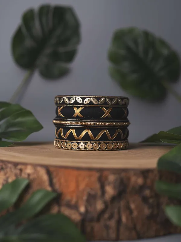 Aarna Handmade Gotapatti Bangles - Exquisite Black & Gold